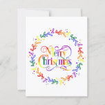 Rainbow Merry Christmas Wreath Flat Christmas Card