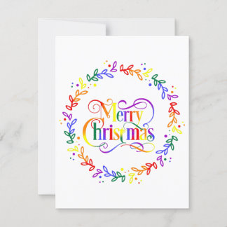 Rainbow Merry Christmas Wreath Flat Christmas Card