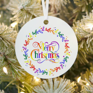 Rainbow Merry Christmas Wreath Ornament