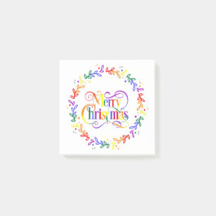 Rainbow Merry Christmas Wreath Post-it Notes