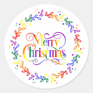 Rainbow Merry Christmas Wreath Stickers