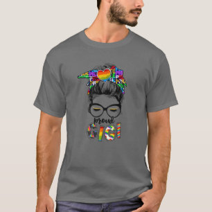 Rainbow Messy Bun Proud Gigi Gay T-Shirt