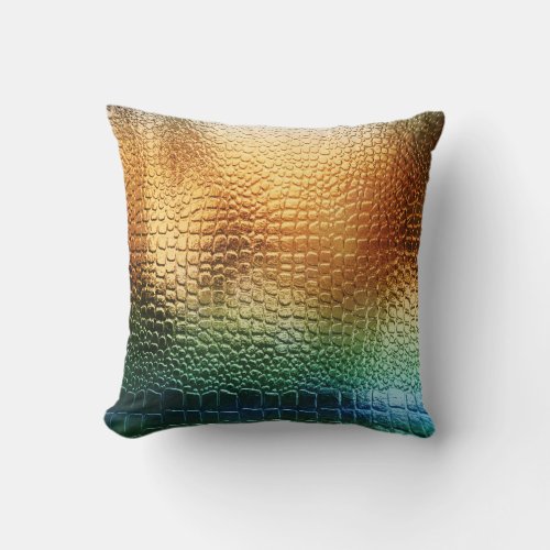 Rainbow Metal Look Snakeskin Exotic pattern Throw Pillow