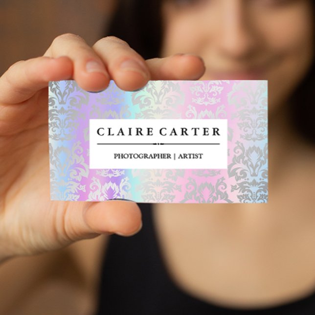 Rainbow Metallic Blend | Silver Damask Pattern Business Card (Creator Uploaded)