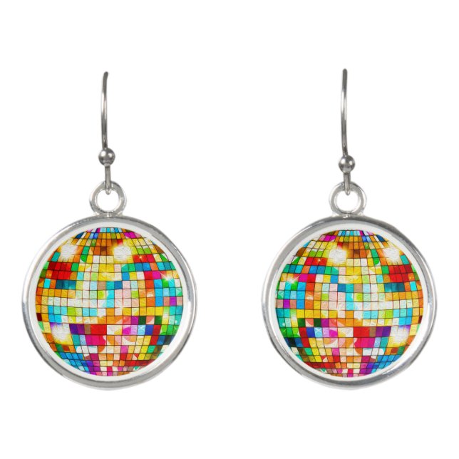 Rainbow Metallic Disco Ball Earrings (Front)