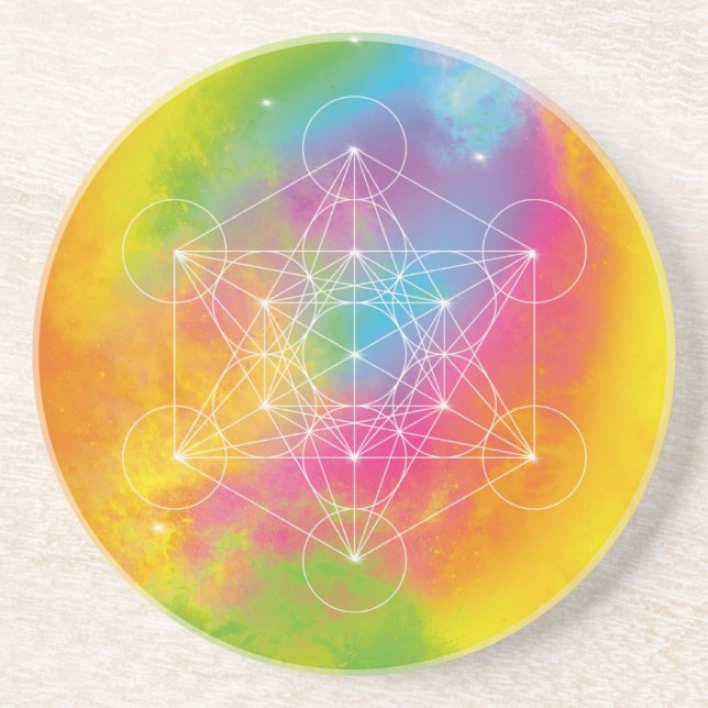 Rainbow Metatron’s Cube Sacred Geometry Coaster (Front)