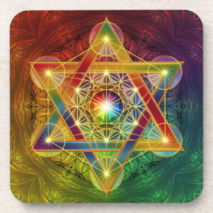 Rainbow Metatron's Cube Flower of Life Coaster