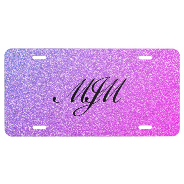 Rainbow Miami Monogrammed  Faux Glitter Pattern   License Plate (Front)