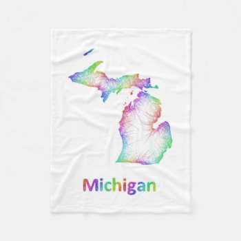 Rainbow Michigan Map Fleece Blanket by ZYDDesign at Zazzle