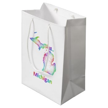Rainbow Michigan Map Medium Gift Bag by ZYDDesign at Zazzle