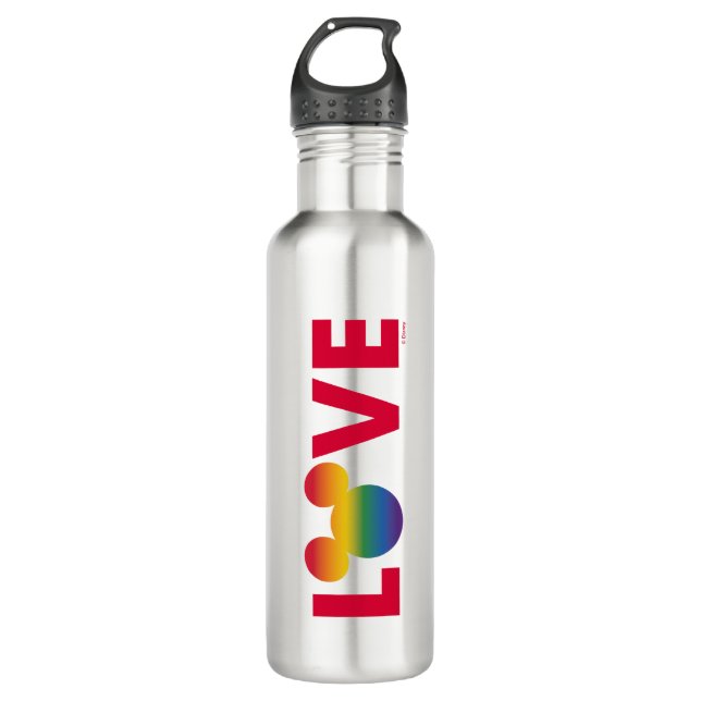 Rainbow Mickey Icon LOVE Stainless Steel Water Bottle (Front)
