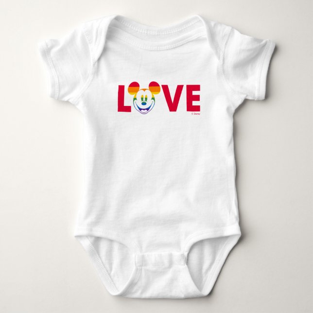 Rainbow Mickey LOVE Baby Bodysuit (Front)