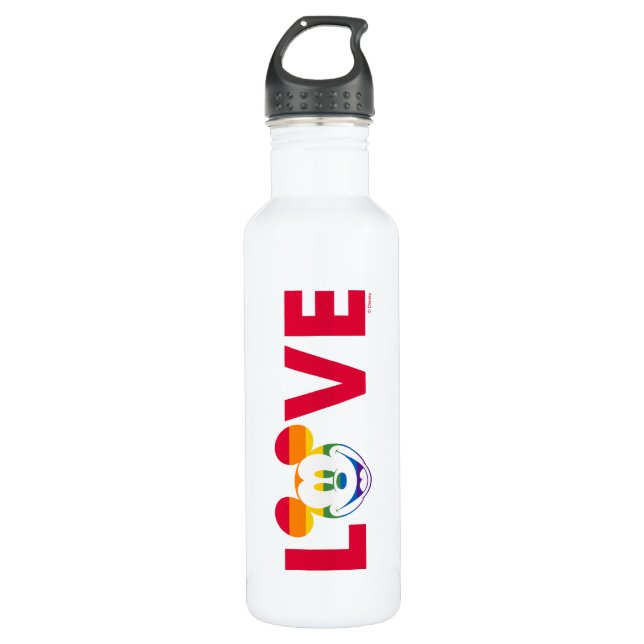 Rainbow Mickey LOVE Stainless Steel Water Bottle (Front)