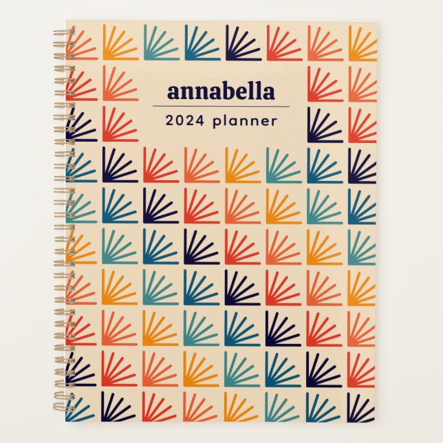 Rainbow Mid Century Modern Pattern Monogram Planner (Front)