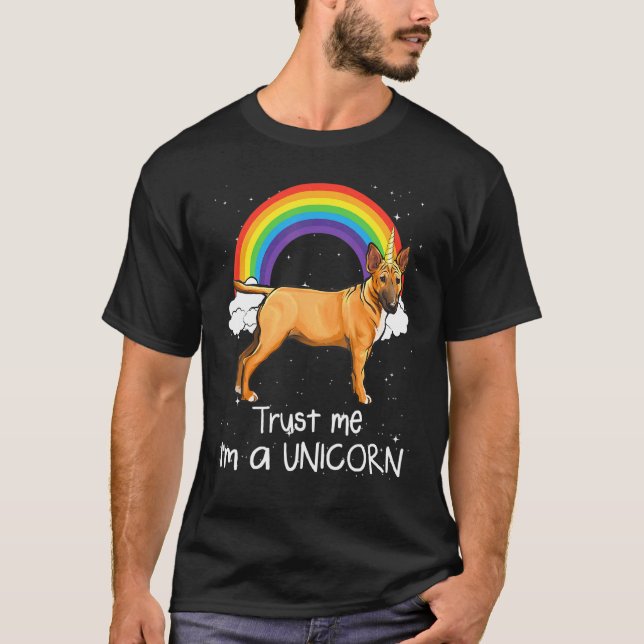 Rainbow Miniature Bull Terrier Trust Me Im A Unico T-Shirt (Front)