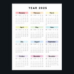 Rainbow Minimalist 2025 Calendar Poster<br><div class="desc">2025 Calendar. Starts from Monday. Stylized. Rainbow Minimal

Size: Medium</div>