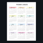 Rainbow Minimalist 2025 Calendar Poster<br><div class="desc">2025 Calendar. Starts from Monday. Stylized. Rainbow Minimal

Size: Medium</div>