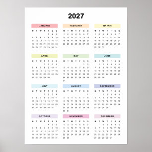 Rainbow Minimalist 2027 Calendar Poster