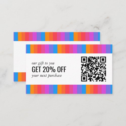 Rainbow Minimalist Clean Simple Stripes QR CODE  Discount Card