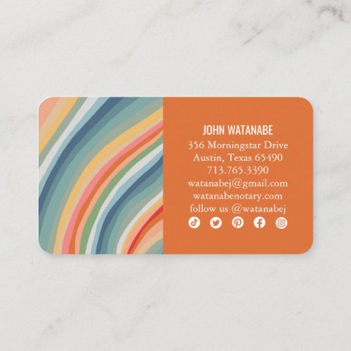 Rainbow Minimalist Stripes Handmade Blue Orange  Business Card