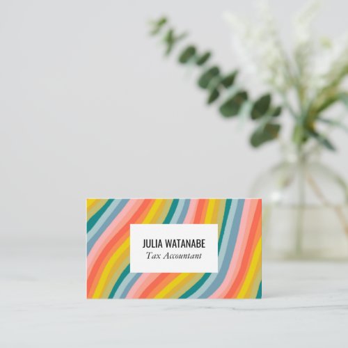 Rainbow Minimalist Stripes Handmade  Business Card
