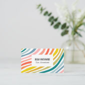 Rainbow Minimalist Stripes Handmade Business Card (Standing Front)