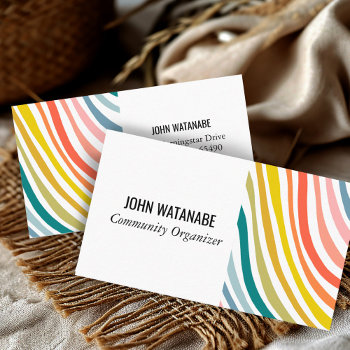 Rainbow Minimalist Stripes Handmade Business Card by ShoshannahScribbles at Zazzle