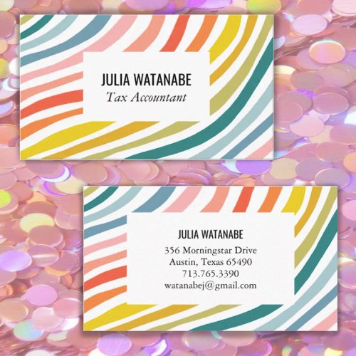 Rainbow Minimalist Stripes Handmade Business Card