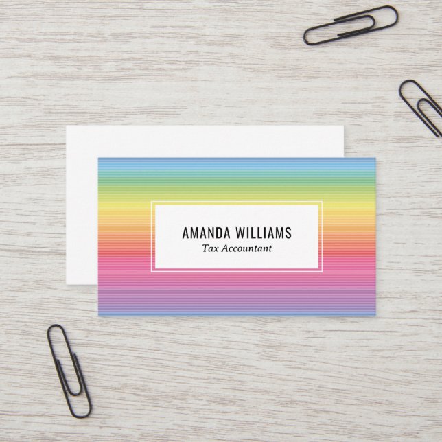 Rainbow Minimalist Stripes Handmade Business Card (Front/Back In Situ)