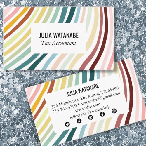 Rainbow Minimalist Stripes Handmade Social Media   Business Card