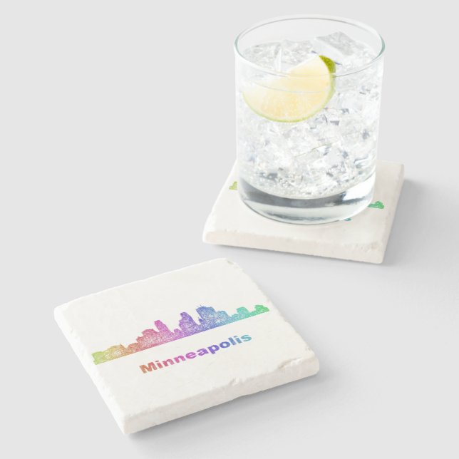 Rainbow Minneapolis skyline Stone Coaster (Side)