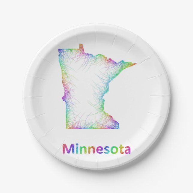 Rainbow Minnesota map Paper Plates (Front)