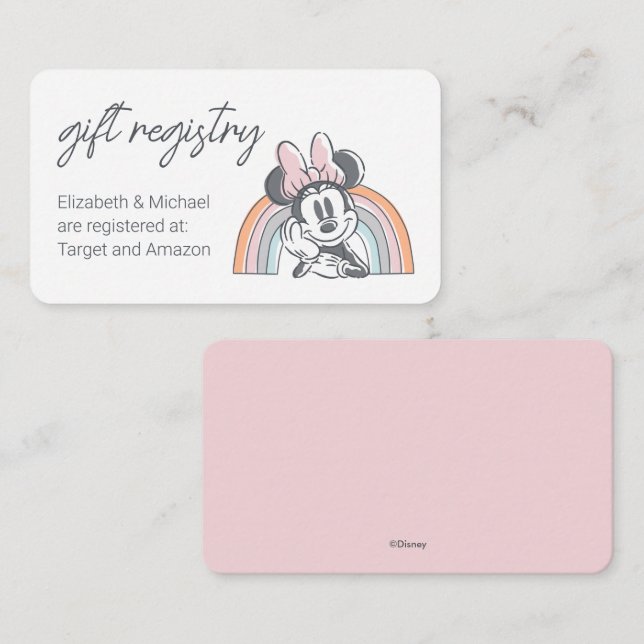 Rainbow Minnie Mouse |  Baby Shower Gift Registry Enclosure Card (Front/Back)