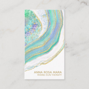 *~* Rainbow Mint Blue Agate Gold Glitter Pastel Business Card