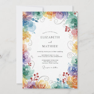 Rainbow Mixed Bloom Wedding Invitation
