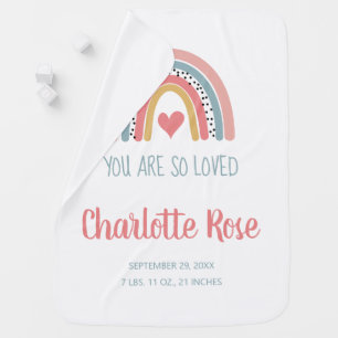 Rainbow Modern Baby Girl Birth Announcement Baby Blanket
