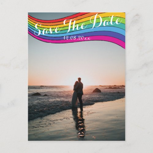 Rainbow Modern Casual Photo Wedding Save the Date  Postcard