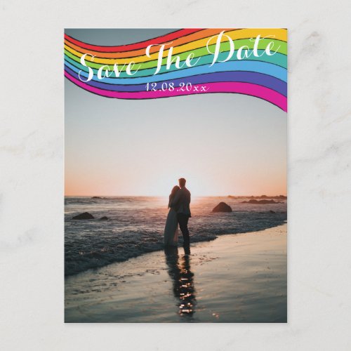 Rainbow Modern Casual Photo Wedding Save the Date Postcard