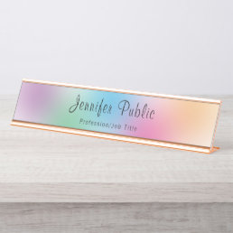 Rainbow Modern Colorful Template Rose Gold Elegant Desk Name Plate