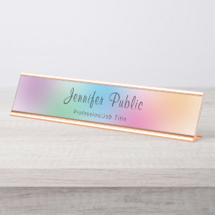 Rainbow Modern Colorful Template Rose Gold Elegant Desk Name Plate