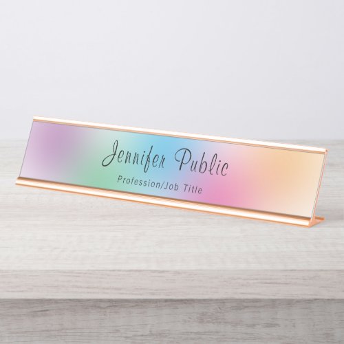 Rainbow Modern Colorful Template Rose Gold Elegant Desk Name Plate