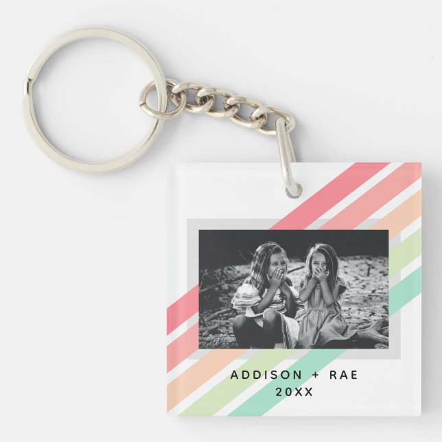 Rainbow Modern Custom 1- Photo Gift Keychain (Front)