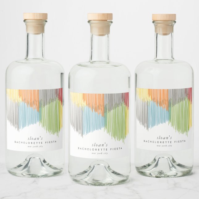 Rainbow Modern Fringe Bachelorette Party Liquor Bottle Label (Bottles)