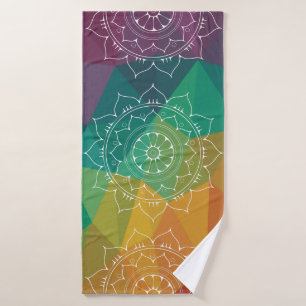 Rainbow modern geometric mandala yoga india design bath towel set