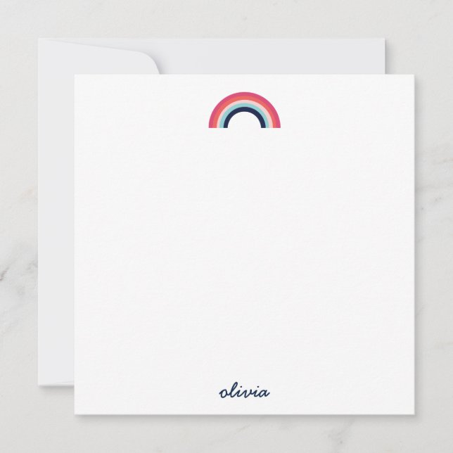 Rainbow  Modern Personalized Script Name Blue Note Card (Front)