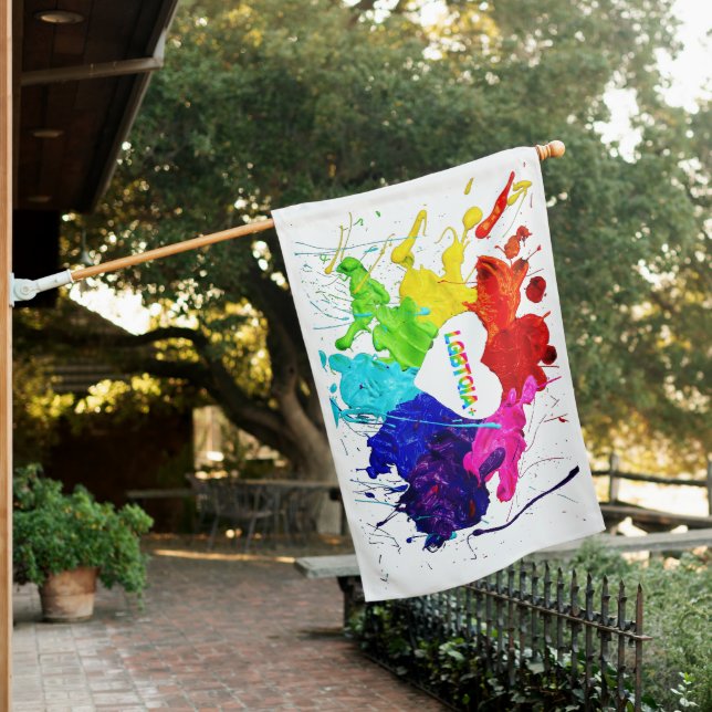 Rainbow Modern Stripe LGBT House Flag (In SItu)