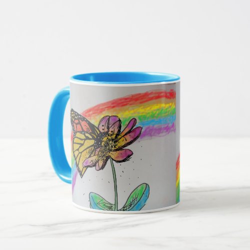 Rainbow Monarch Butterfly Mug Blue