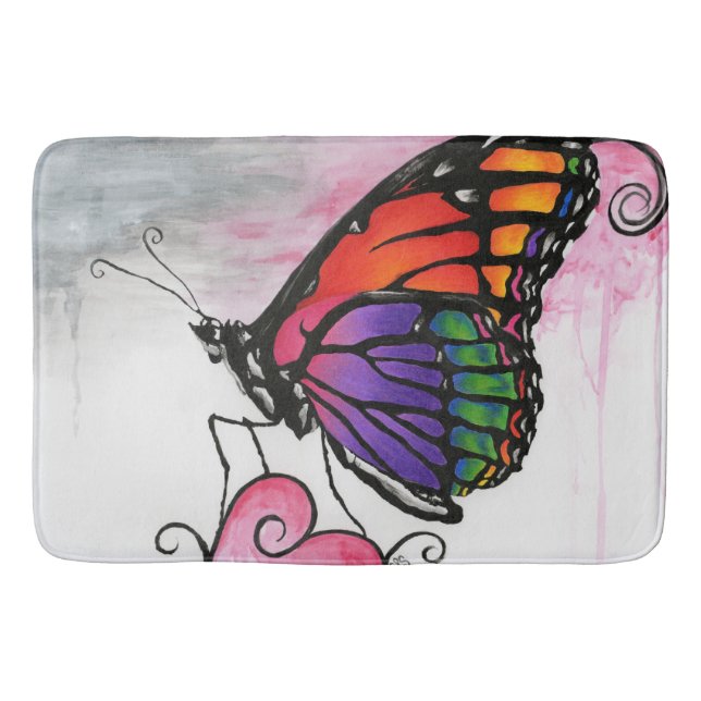 Rainbow Monarch Butterfly Original Fantasy Art Bath Mat (Front)