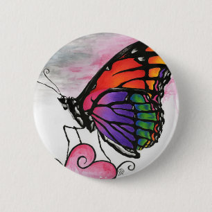 Rainbow Monarch Butterfly Original Fantasy Art Button