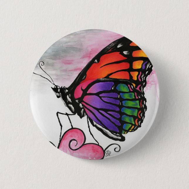 Rainbow Monarch Butterfly Original Fantasy Art Button (Front)